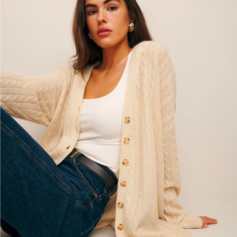 Beige Cable Knit Cardigan Sweater